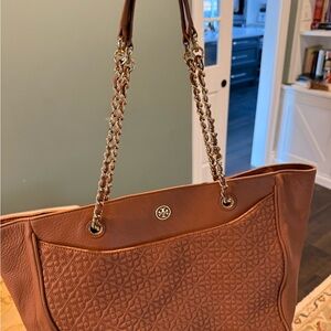 Tory Burch Tan Leather Tote with Gold Chain